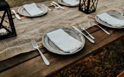 table with stainless steel plates