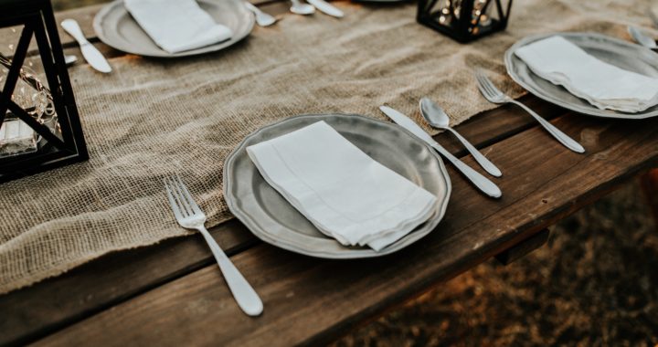 table with stainless steel plates